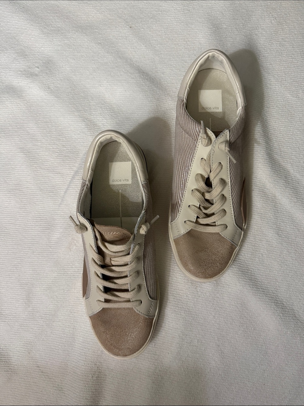 Dolce Vita Neutral Beige & Cream Lace-Up Sneakers